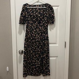 Rose Print Black Milkmaid Dress